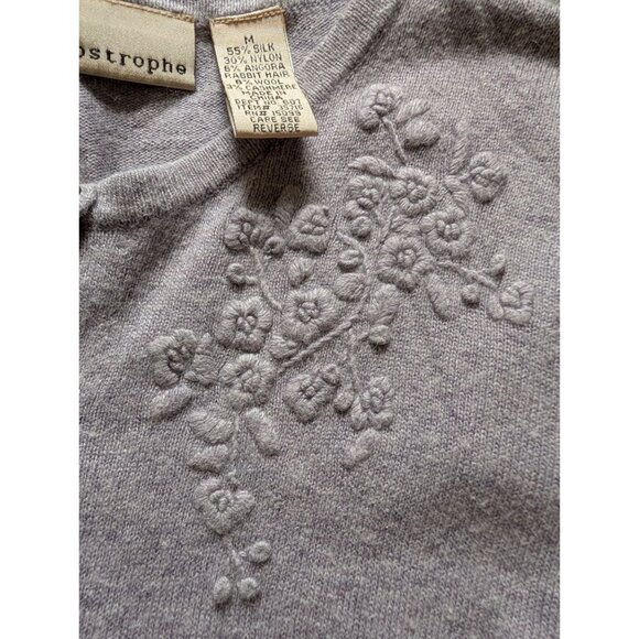 Apostrophe Womens Lavender Cardigan Floral Embroidery M Silk Cashmere Blend - Picture 4 of 7